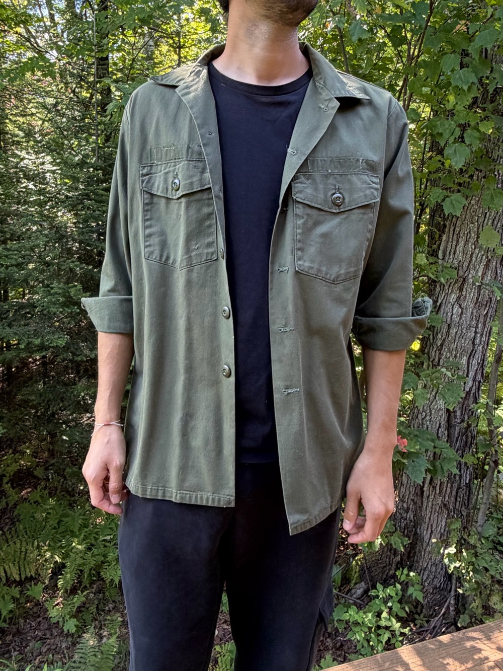 Vintage 1976 US Army OG 507 Utility Shirt Mens 17.5 x 32 Military Field Jacket